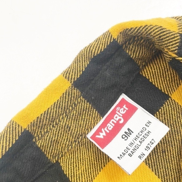 Wrangler gold/black plaid flannel button down baby bodysuit - Picture 3 of 4